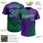 Custom Kelly Green Purple-White 3D Pattern Abstract Brush Stroke Two-Button Unisex Softball Jersey