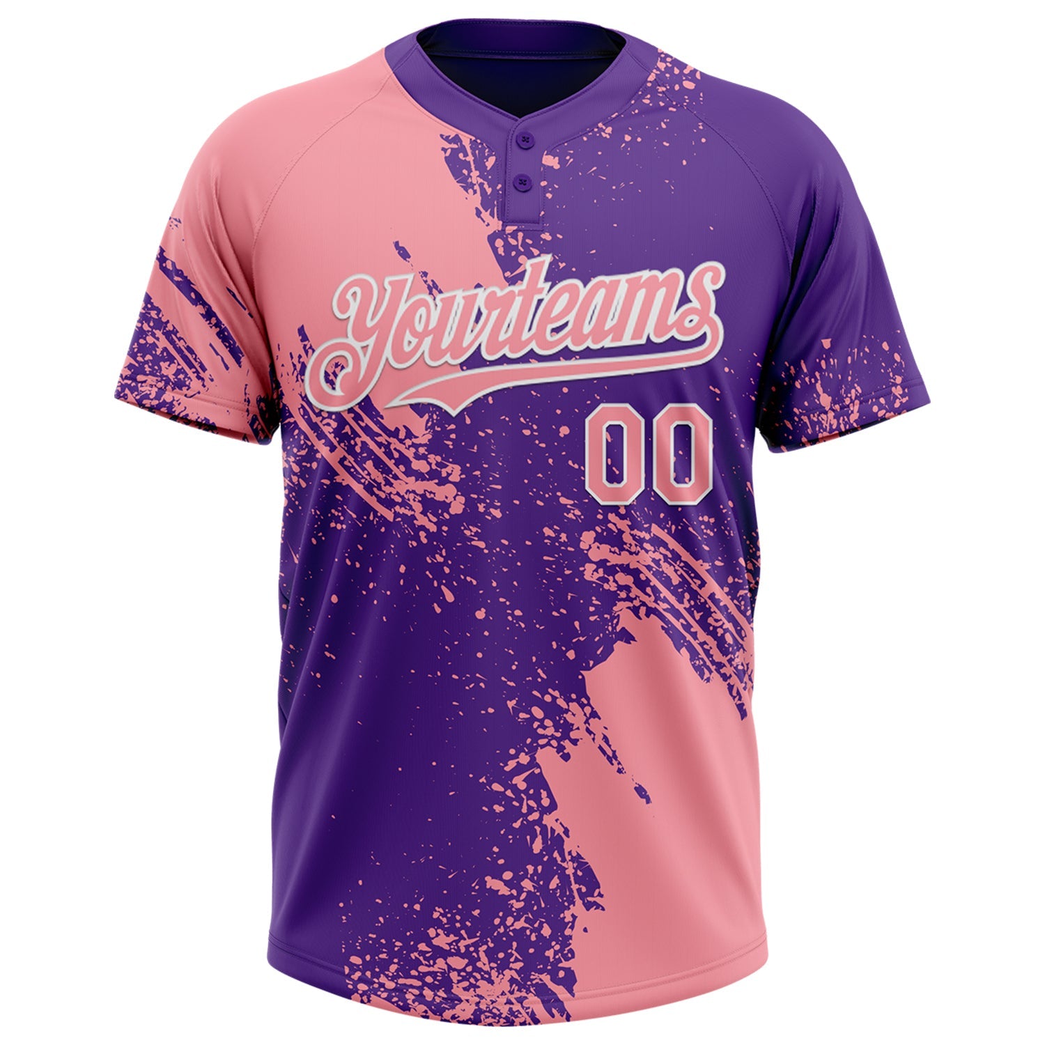 Custom Medium Pink Purple-White 3D Pattern Abstract Brush Stroke Two-Button Unisex Softball Jersey