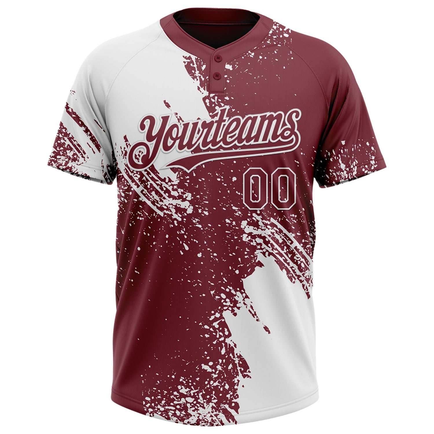 Custom White Burgundy 3D Pattern Abstract Brush Stroke Two-Button Unisex Softball Jersey