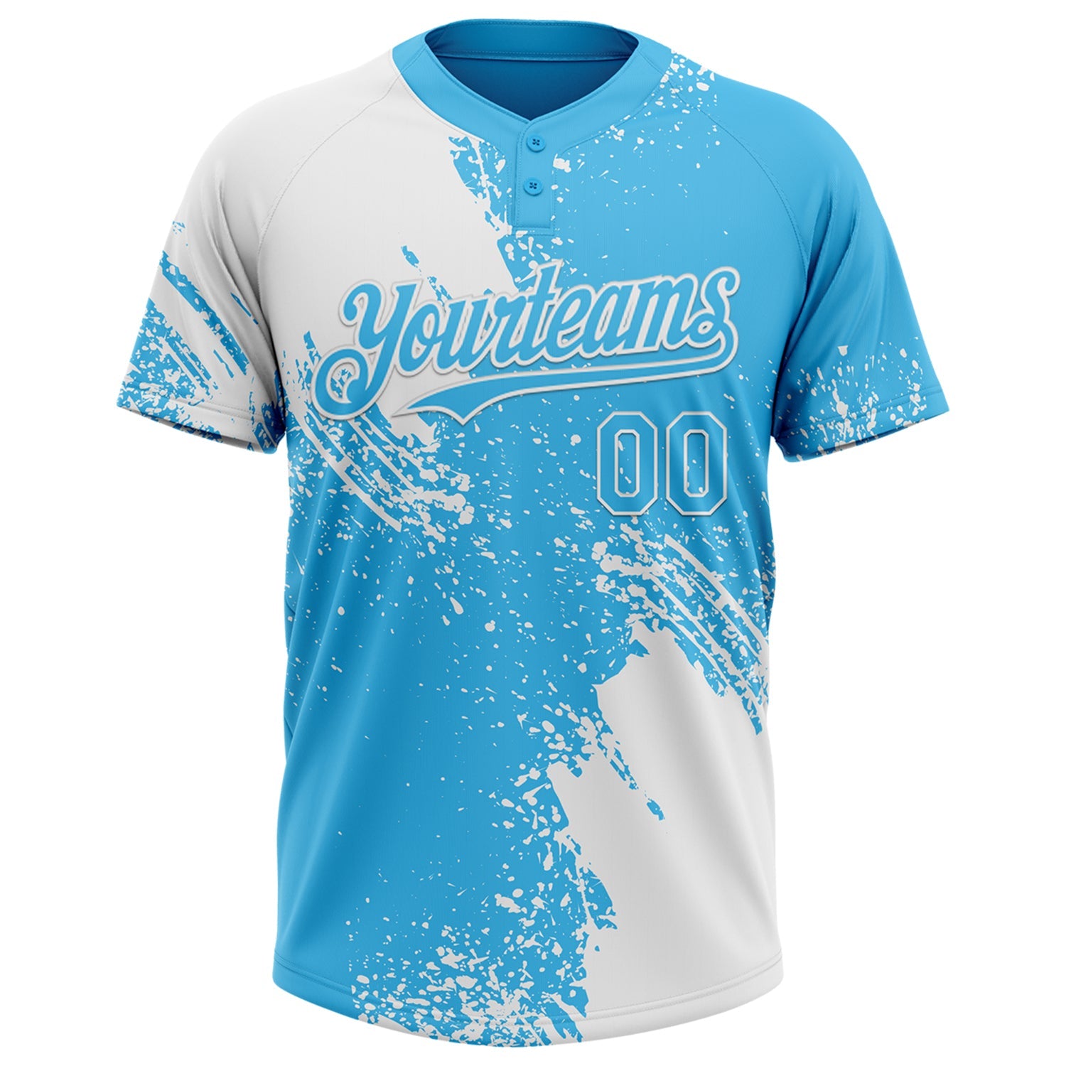 Custom White Sky Blue 3D Pattern Abstract Brush Stroke Two-Button Unisex Softball Jersey