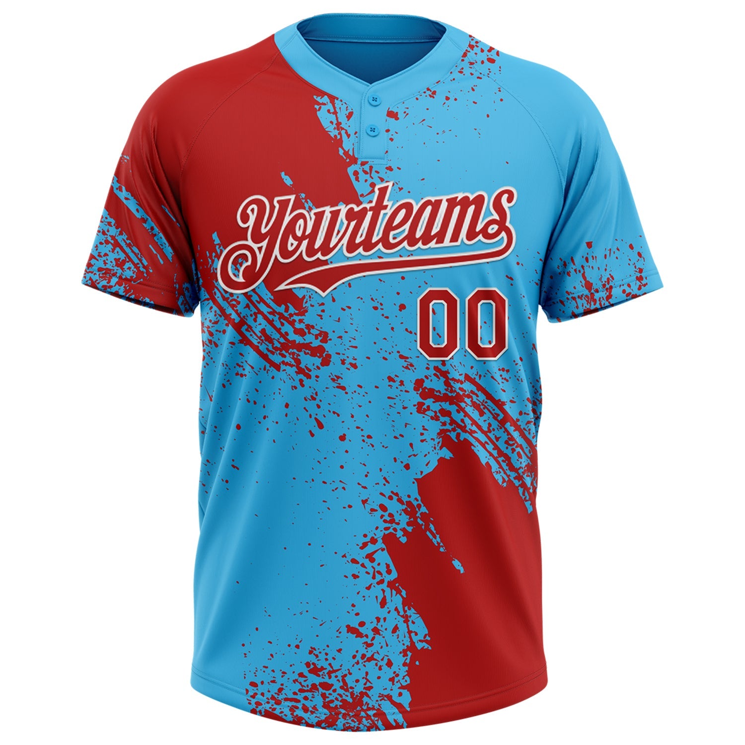 Custom Red Sky Blue-White 3D Pattern Abstract Brush Stroke Two-Button Unisex Softball Jersey