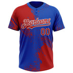 Custom Red Thunder Blue-White 3D Pattern Abstract Brush Stroke Two-Button Unisex Softball Jersey