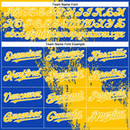 Custom Yellow Thunder Blue-White 3D Pattern Abstract Brush Stroke Two-Button Unisex Softball Jersey
