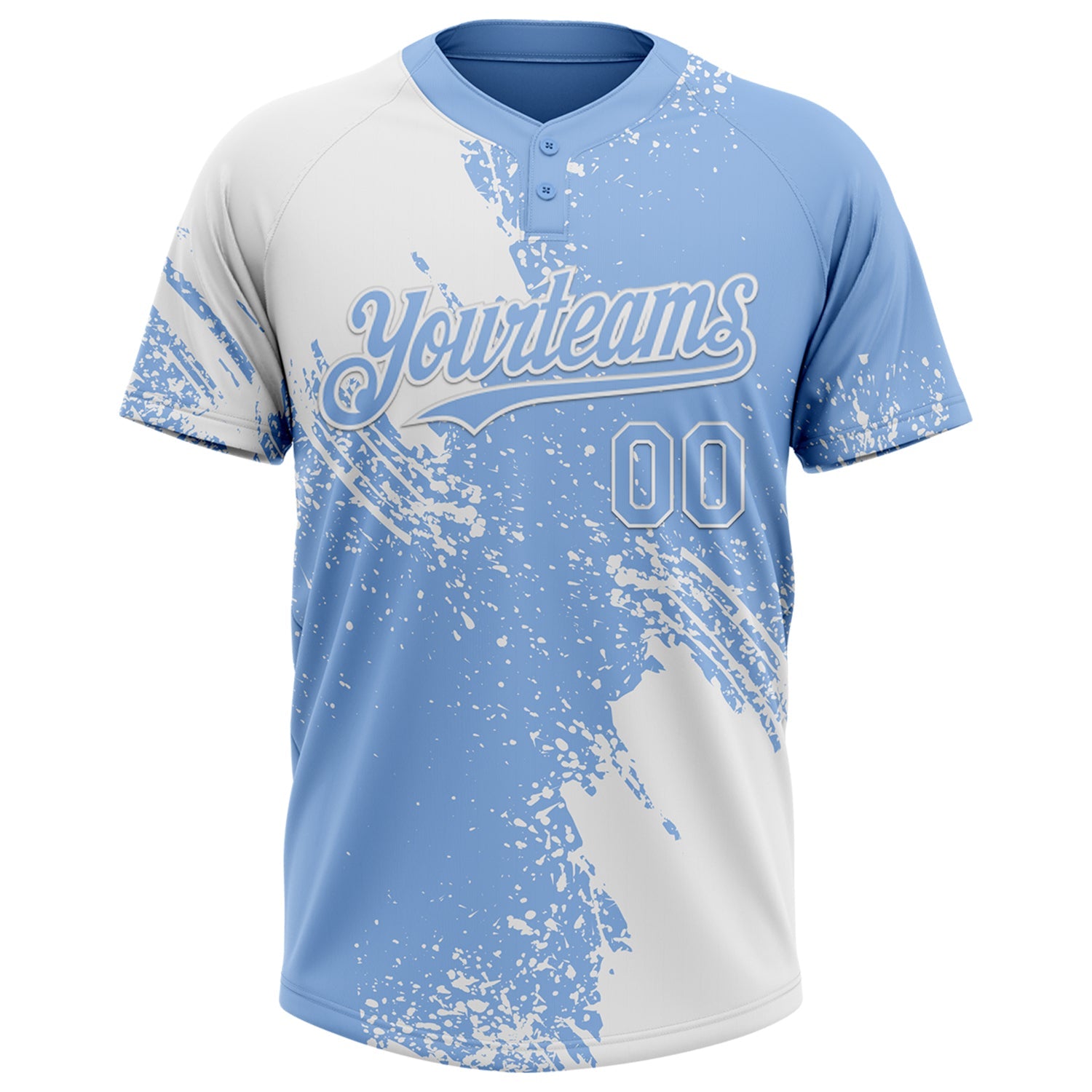 Custom White Light Blue 3D Pattern Abstract Brush Stroke Two-Button Unisex Softball Jersey