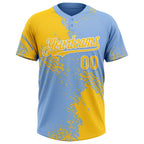 Custom Yellow Light Blue-White 3D Pattern Abstract Brush Stroke Two-Button Unisex Softball Jersey
