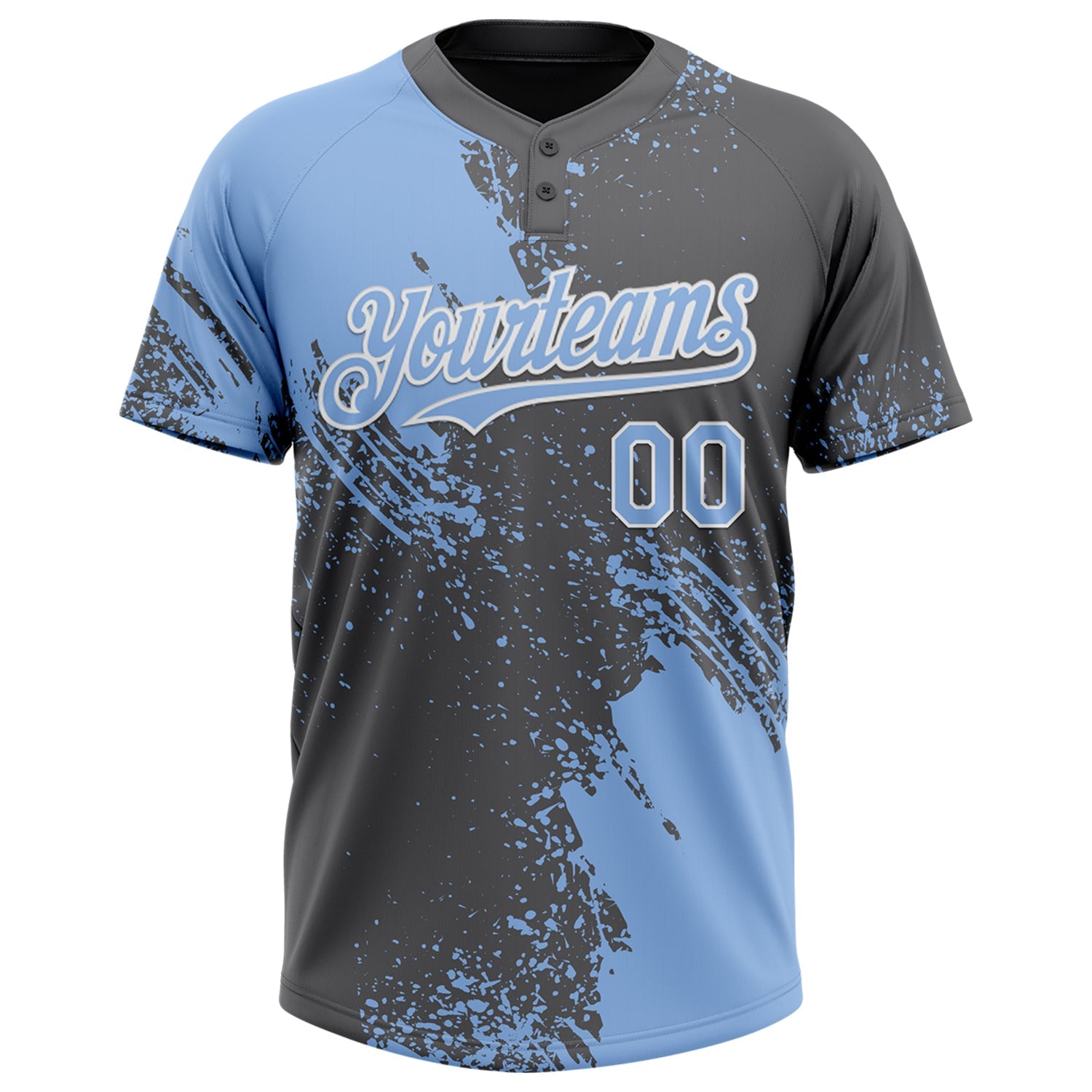 Custom Light Blue Steel Gray-White 3D Pattern Abstract Brush Stroke Two-Button Unisex Softball Jersey