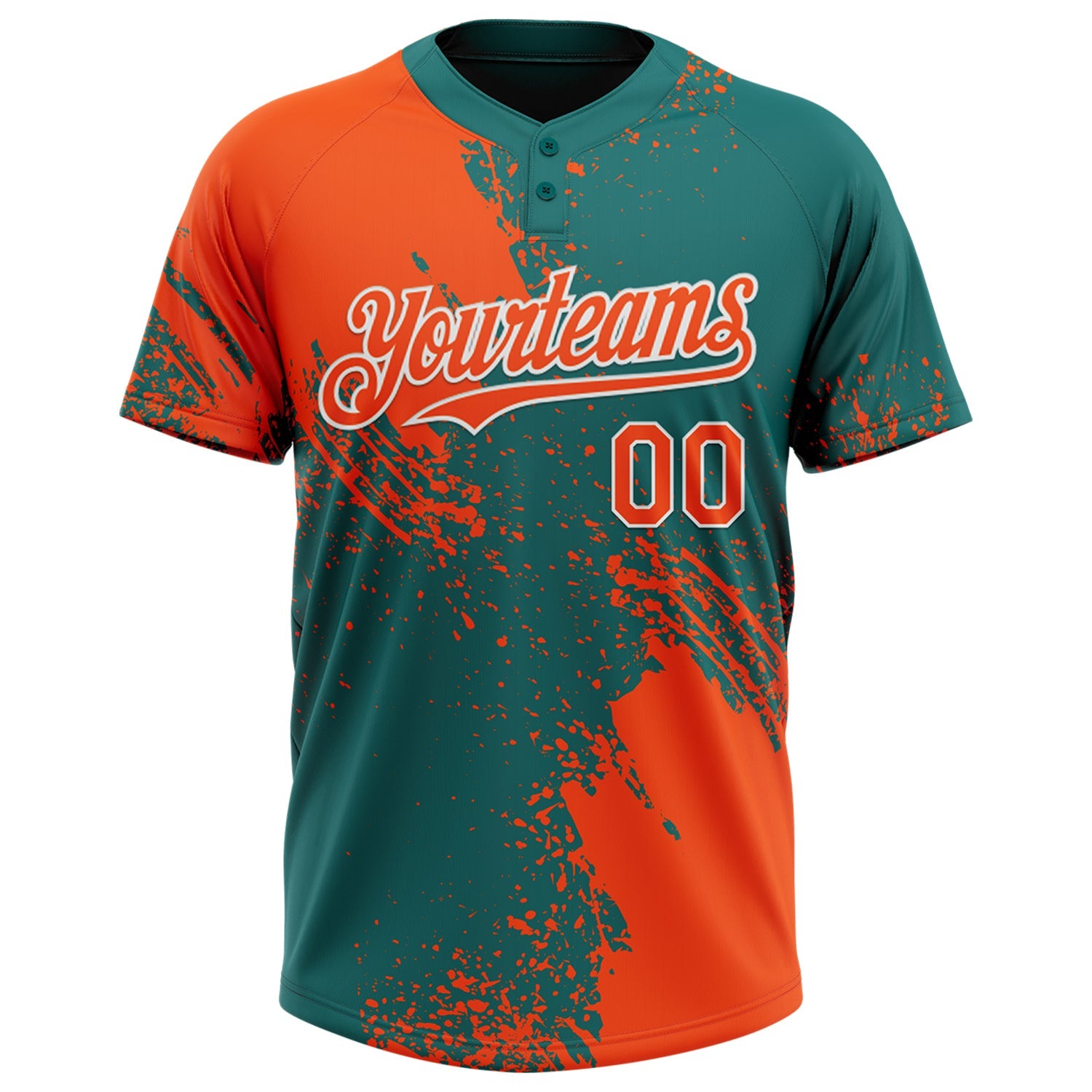 Custom Orange Teal-White 3D Pattern Abstract Brush Stroke Two-Button Unisex Softball Jersey