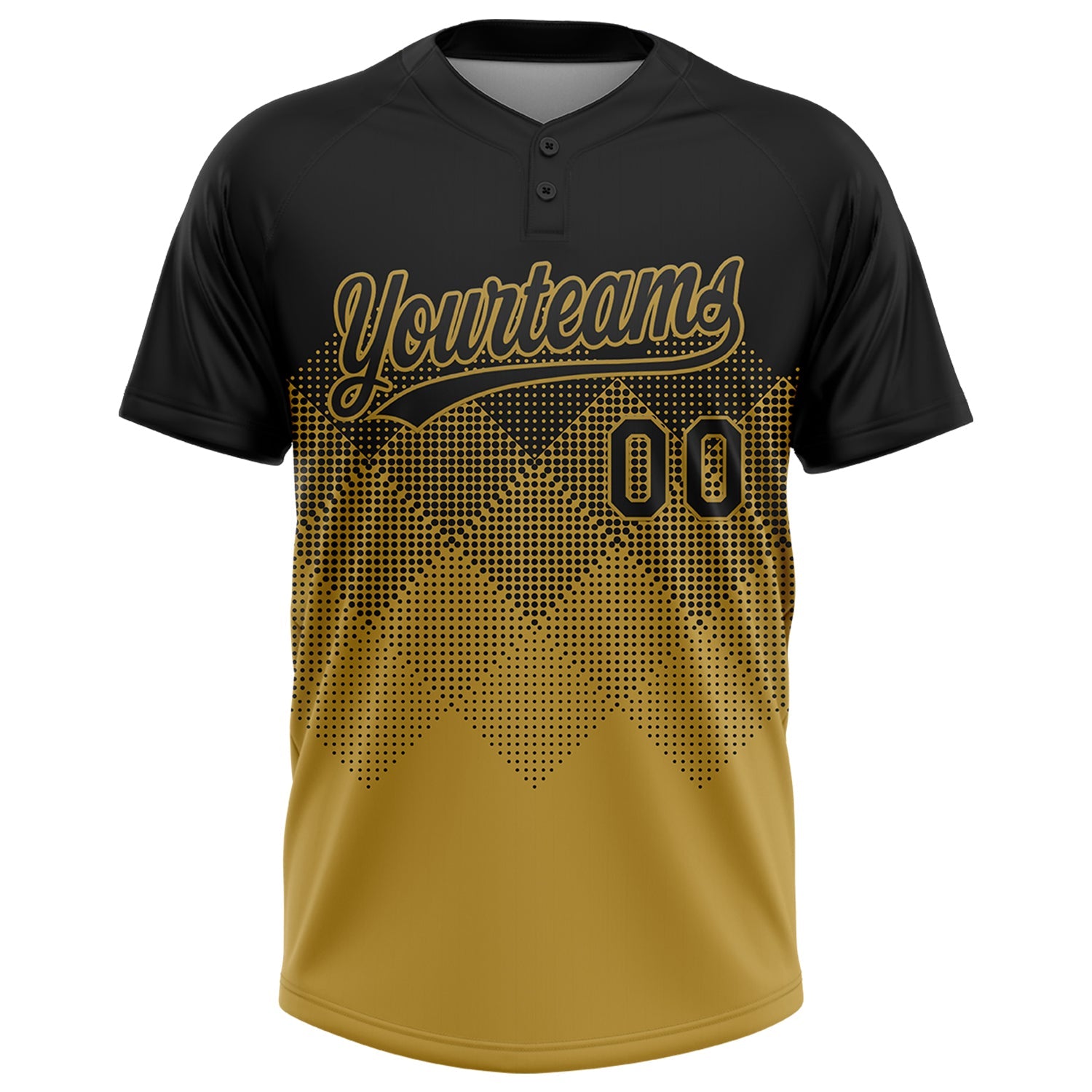 Custom Black Old Gold 3D Gradient Square Shape Two-Button Unisex Softball Jersey