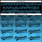 Custom Black Sky Blue 3D Gradient Square Shape Two-Button Unisex Softball Jersey