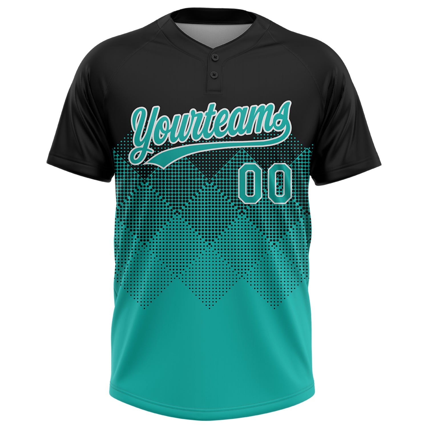 Custom Black Aqua-White 3D Gradient Square Shape Two-Button Unisex Softball Jersey