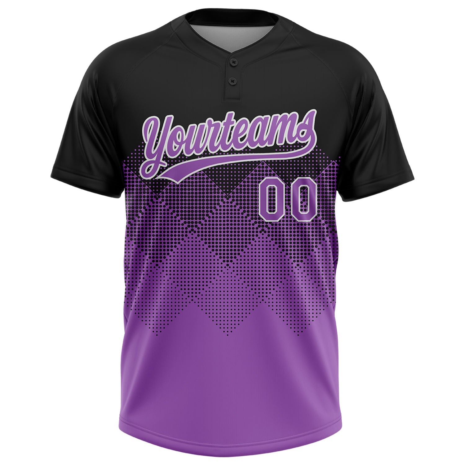 Custom Black Medium Purple-White 3D Gradient Square Shape Two-Button Unisex Softball Jersey