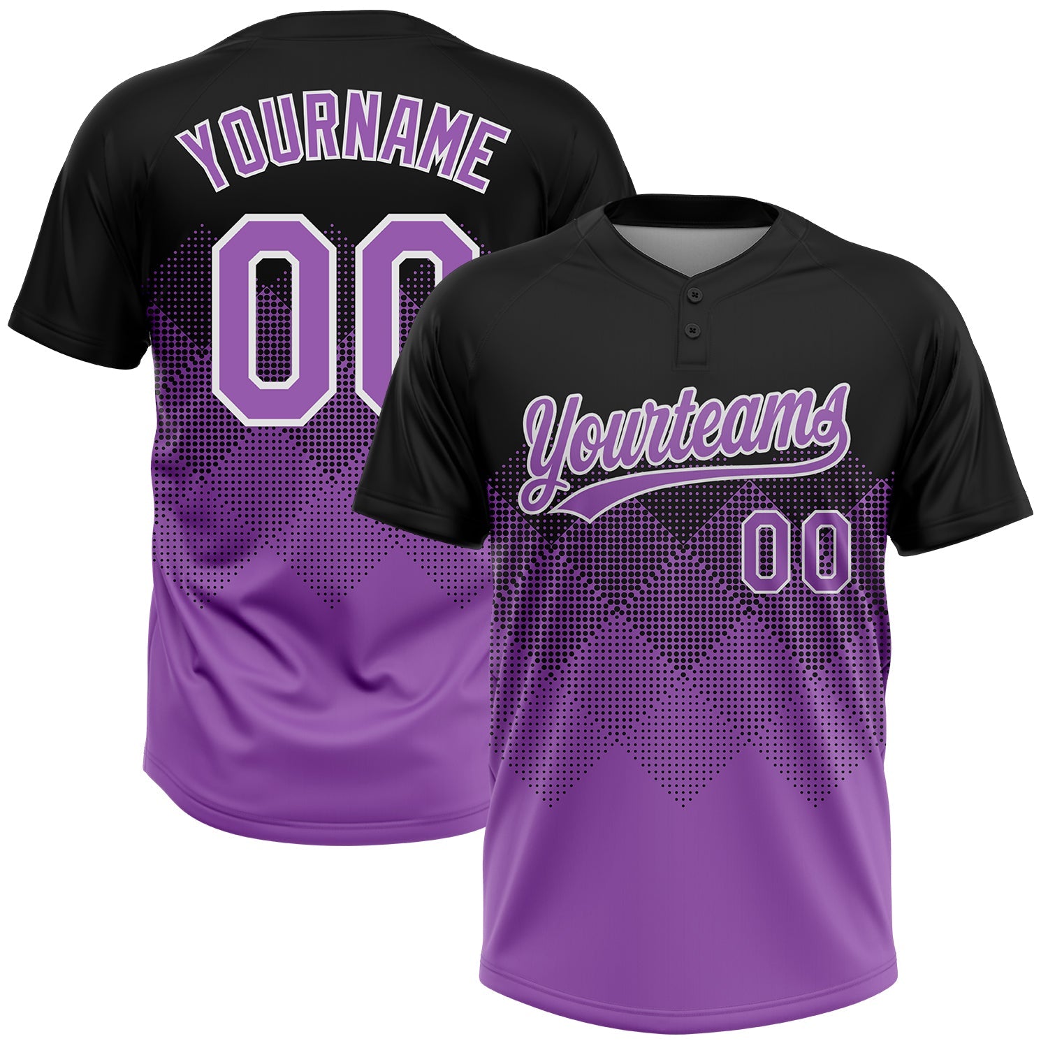 Custom Black Medium Purple-White 3D Gradient Square Shape Two-Button Unisex Softball Jersey