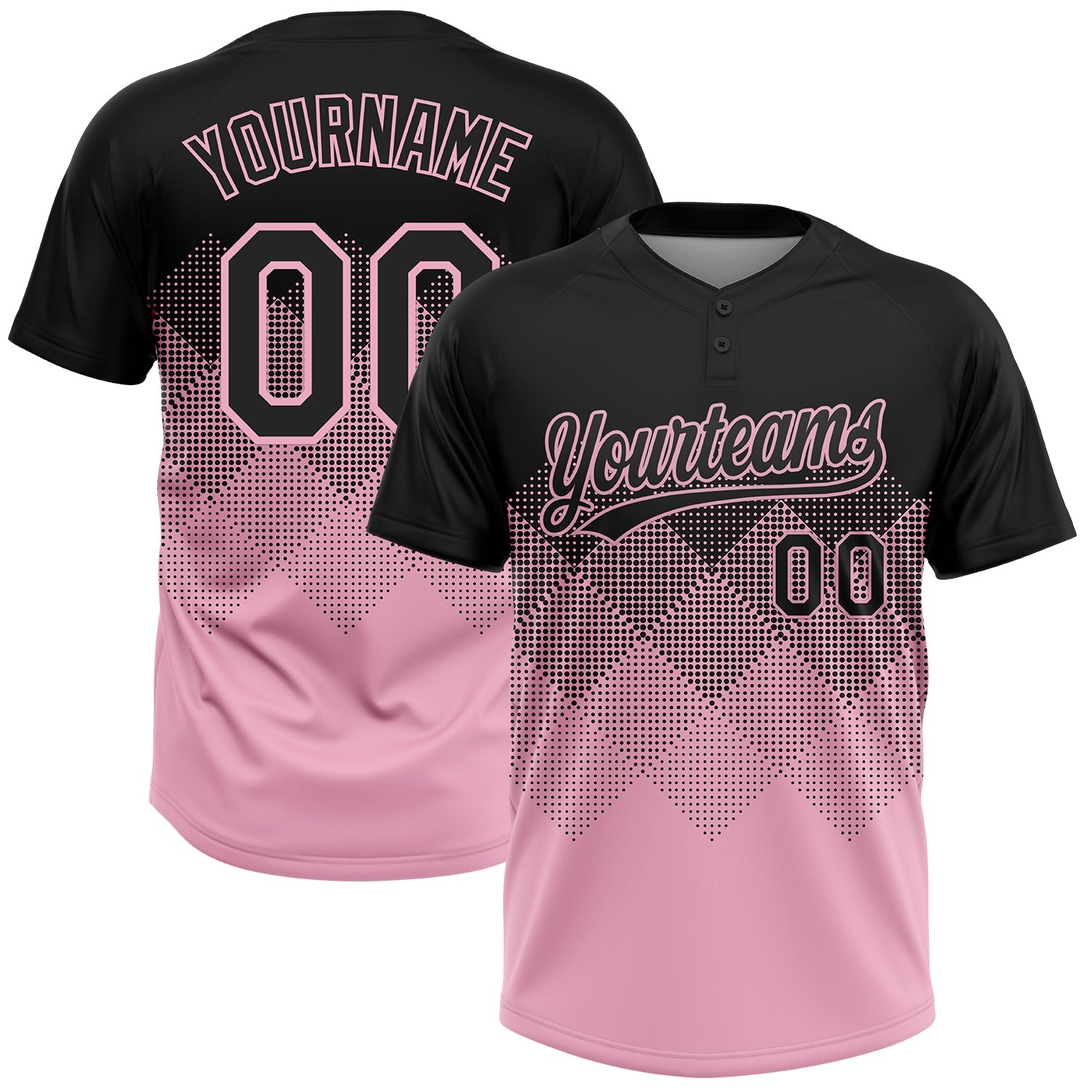 Custom Black Light Pink 3D Gradient Square Shape Two-Button Unisex Softball Jersey