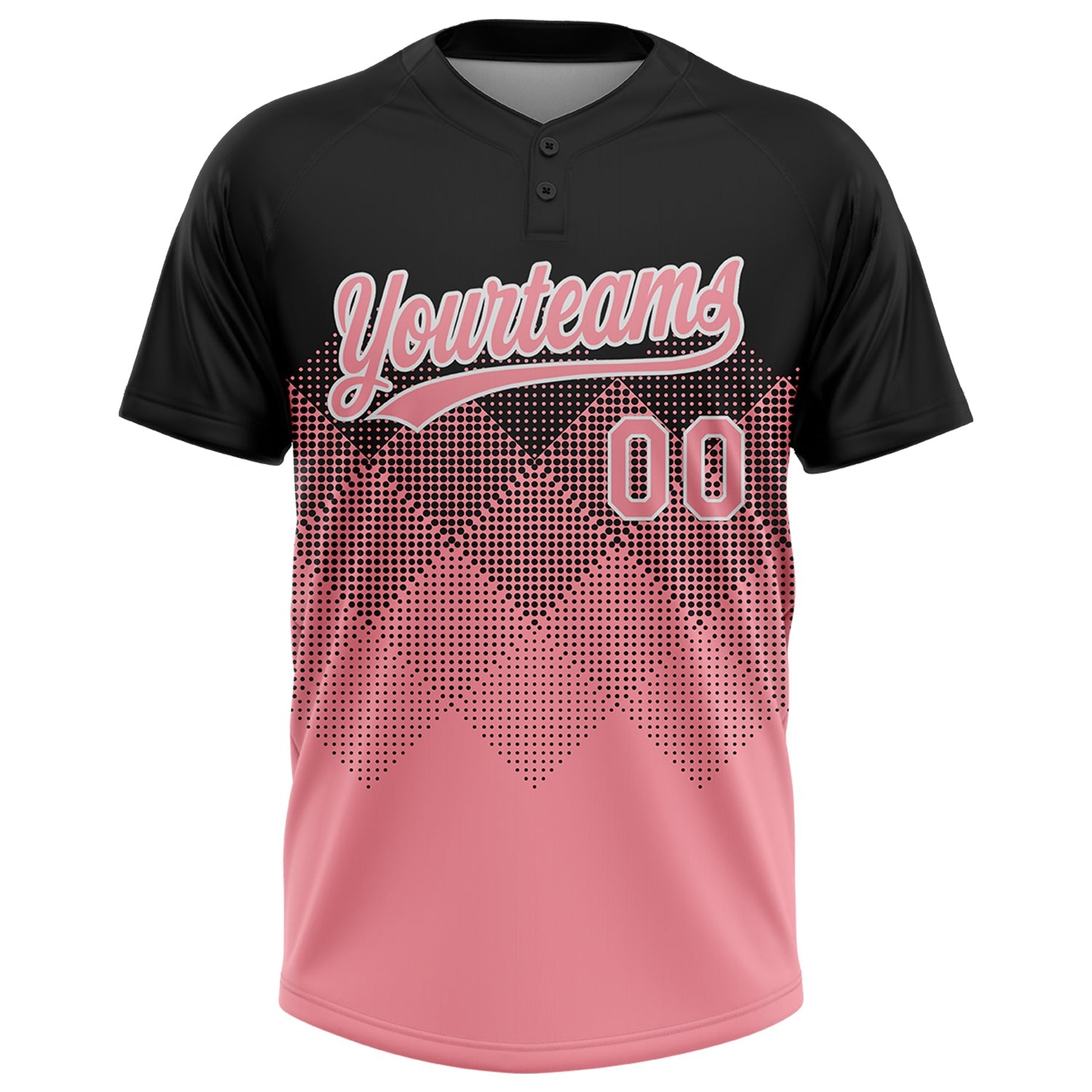 Custom Black Medium Pink-White 3D Gradient Square Shape Two-Button Unisex Softball Jersey
