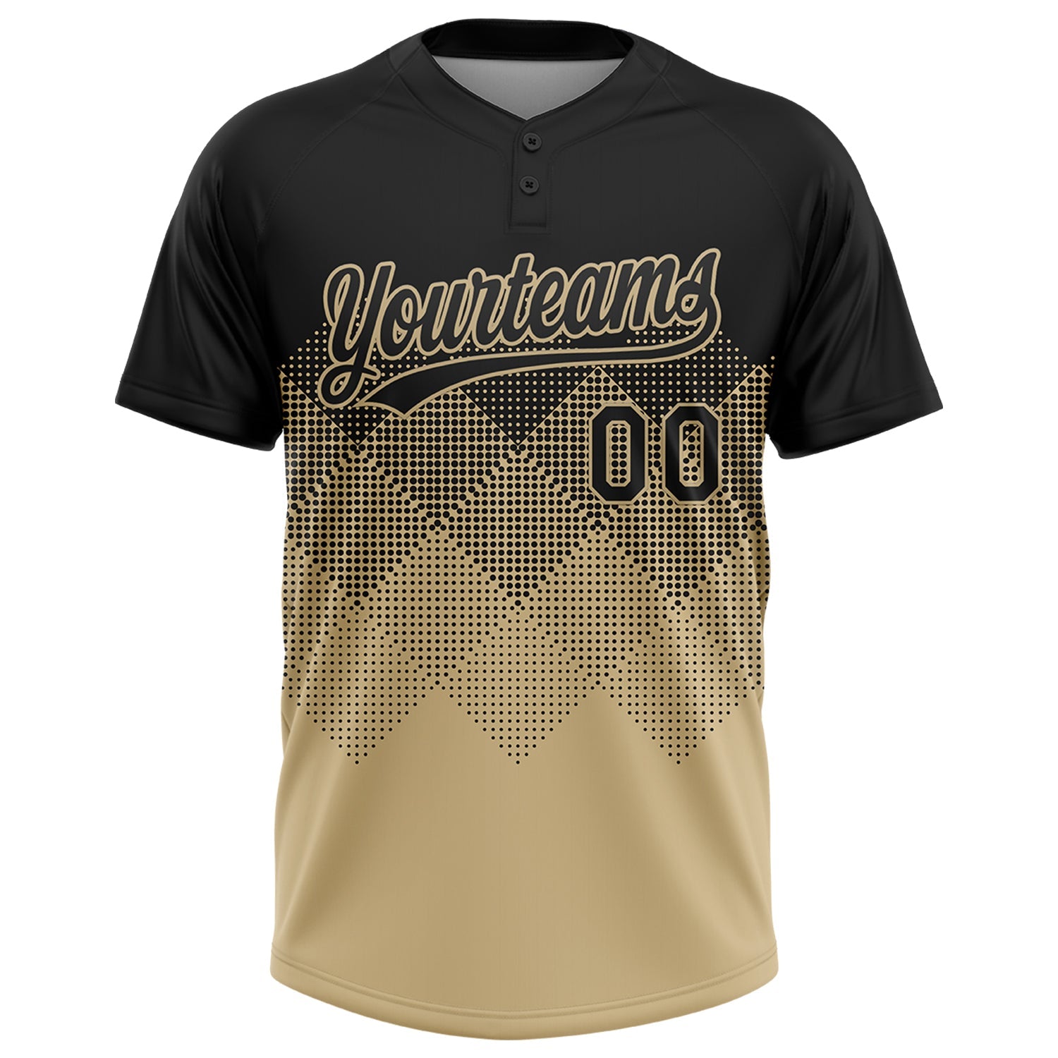 Custom Black Vegas Gold 3D Gradient Square Shape Two-Button Unisex Softball Jersey