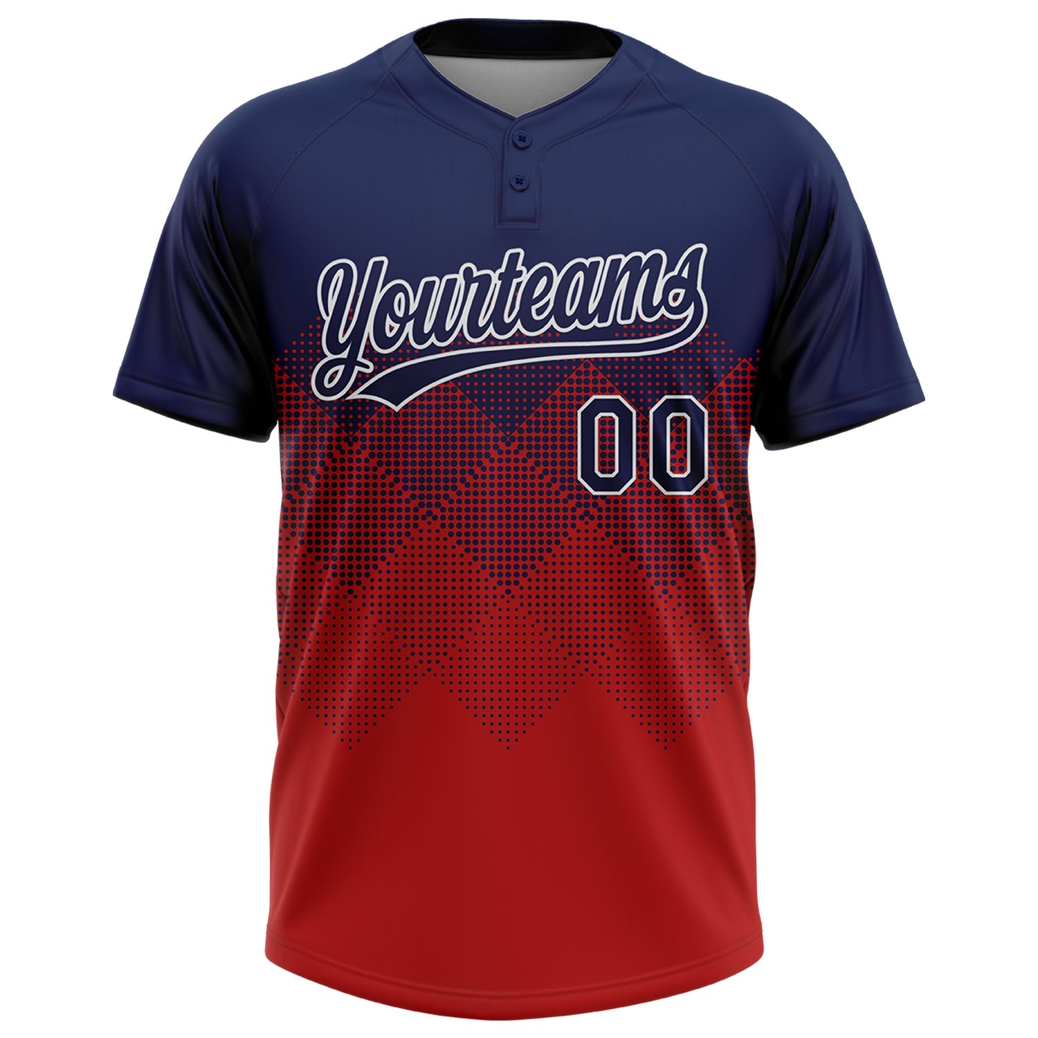Custom Navy Red-White 3D Gradient Square Shape Two-Button Unisex Softball Jersey