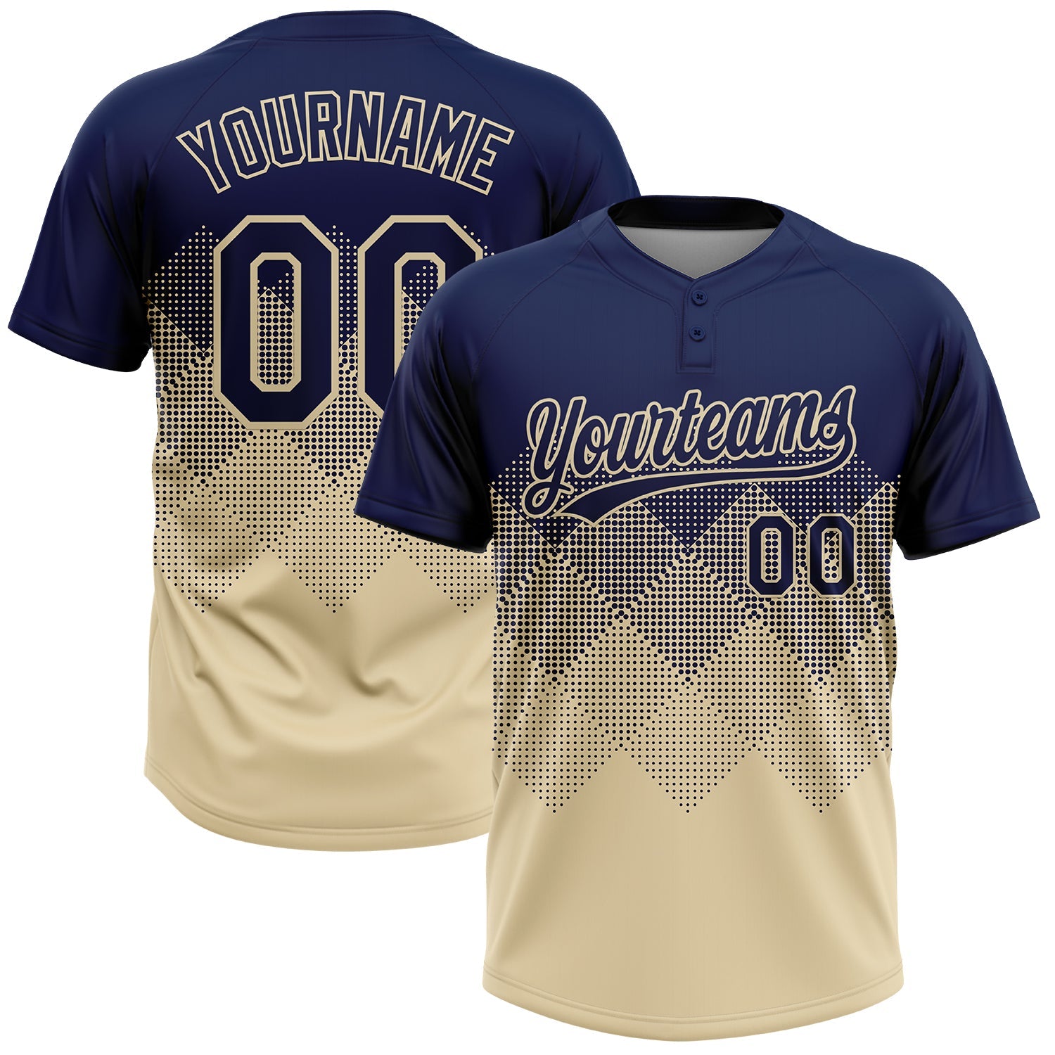 Custom Navy Cream 3D Gradient Square Shape Two-Button Unisex Softball Jersey