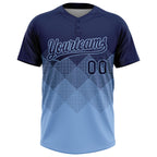 Custom Navy Light Blue 3D Gradient Square Shape Two-Button Unisex Softball Jersey