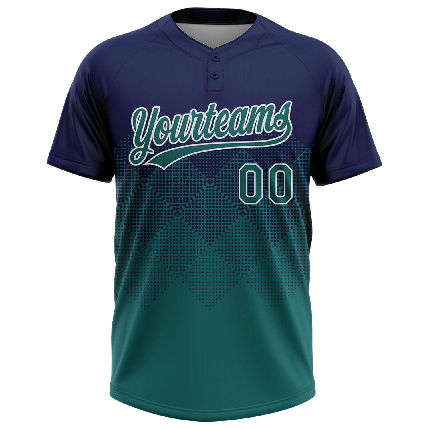 Custom Navy Teal-White 3D Gradient Square Shape Two-Button Unisex Softball Jersey