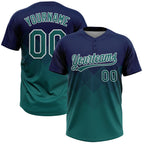 Custom Navy Teal-White 3D Gradient Square Shape Two-Button Unisex Softball Jersey