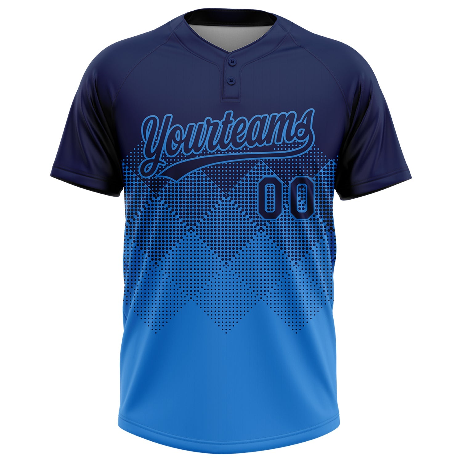 Custom Navy Electric Blue 3D Gradient Square Shape Two-Button Unisex Softball Jersey