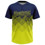 Custom Navy Neon Yellow 3D Gradient Square Shape Two-Button Unisex Softball Jersey