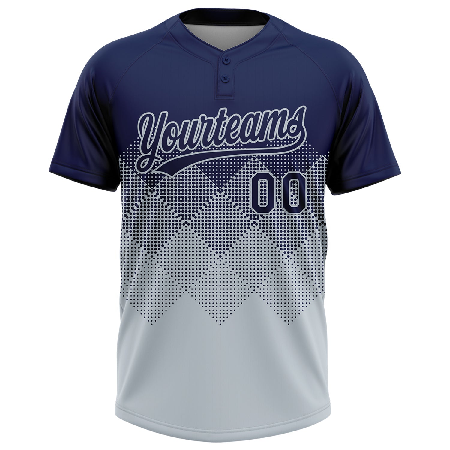 Custom Navy Silver 3D Gradient Square Shape Two-Button Unisex Softball Jersey