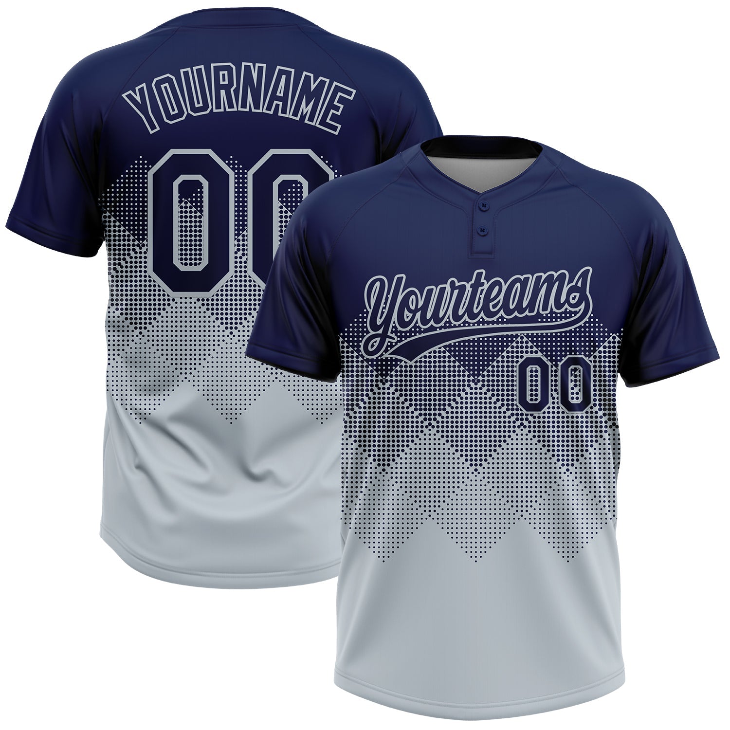 Custom Navy Silver 3D Gradient Square Shape Two-Button Unisex Softball Jersey