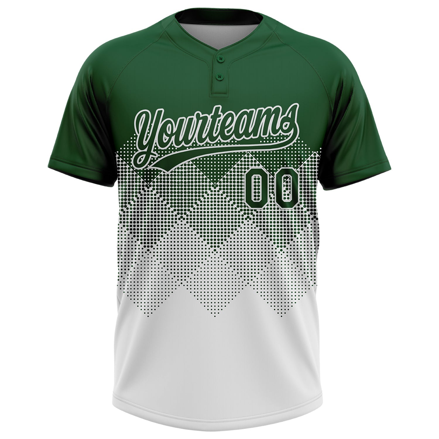 Custom Green White 3D Gradient Square Shape Two-Button Unisex Softball Jersey