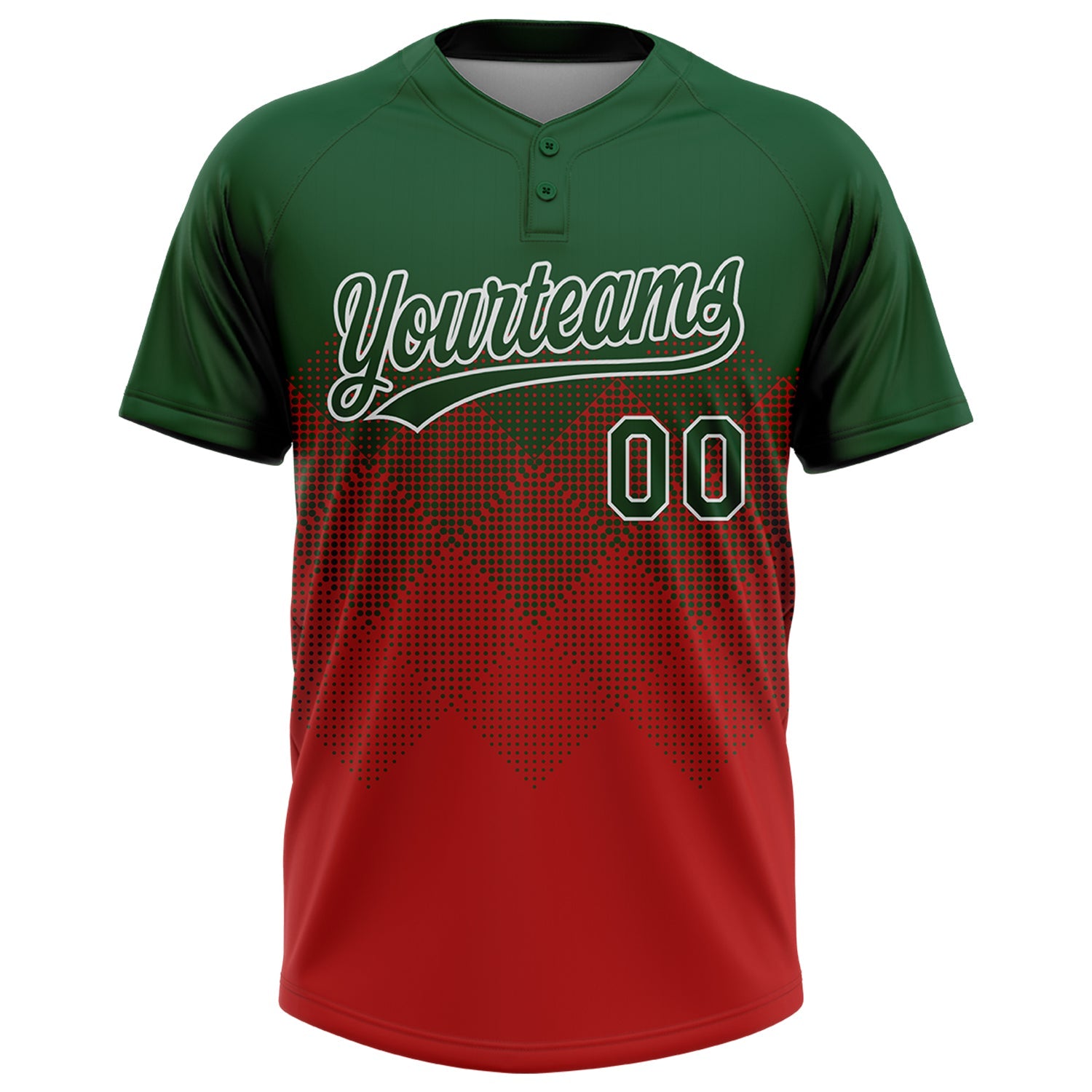 Custom Green Red-White 3D Gradient Square Shape Two-Button Unisex Softball Jersey