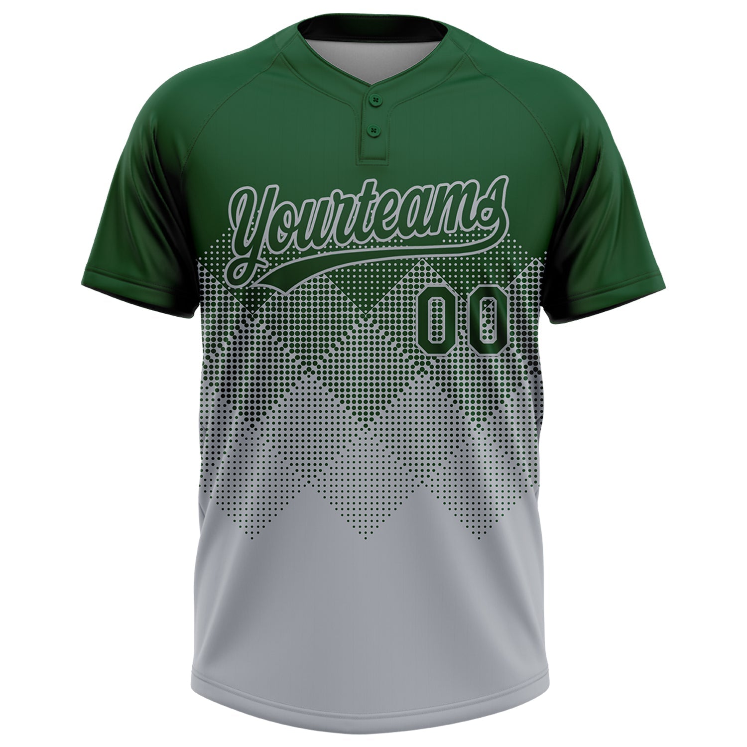 Custom Green Gray 3D Gradient Square Shape Two-Button Unisex Softball Jersey