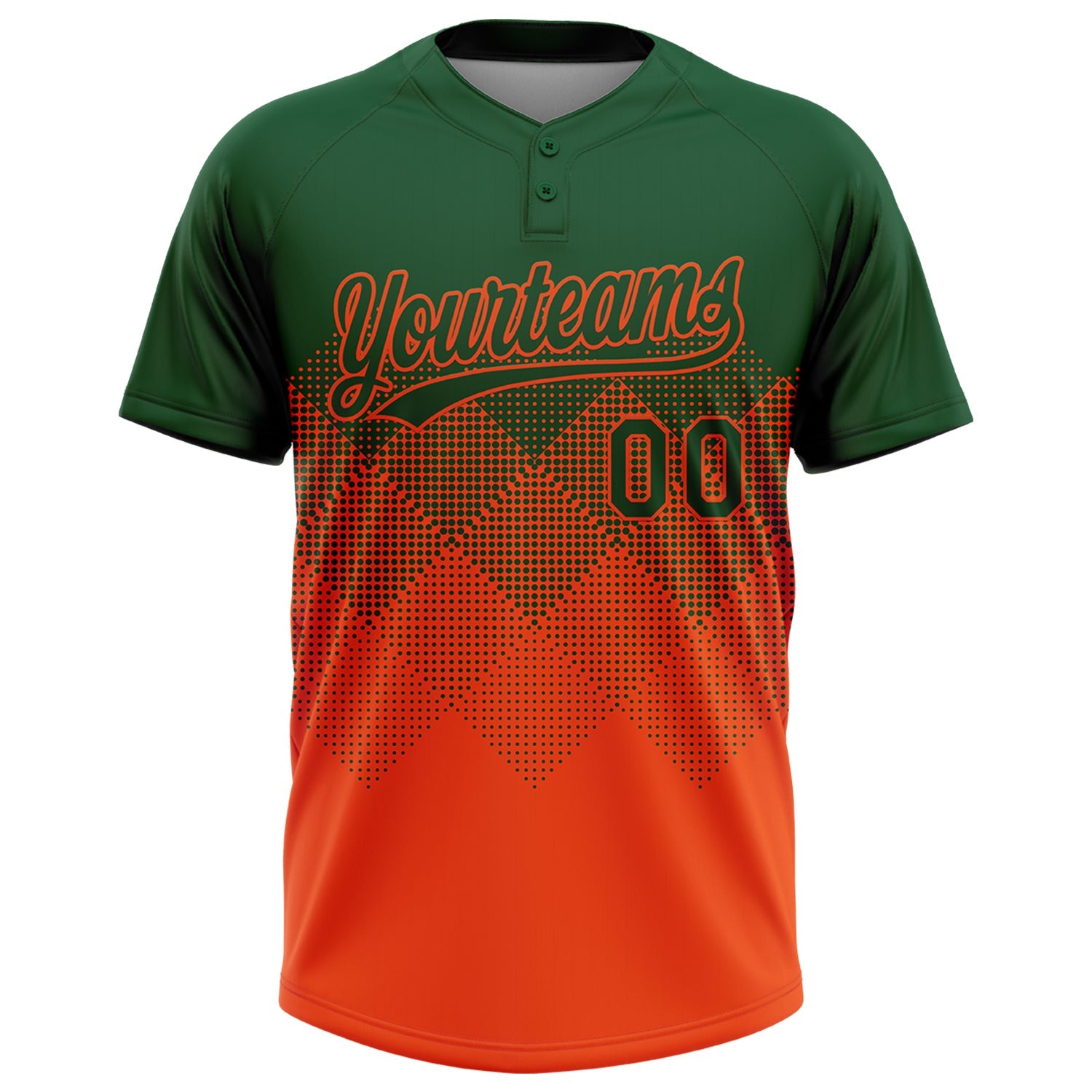Custom Green Orange 3D Gradient Square Shape Two-Button Unisex Softball Jersey