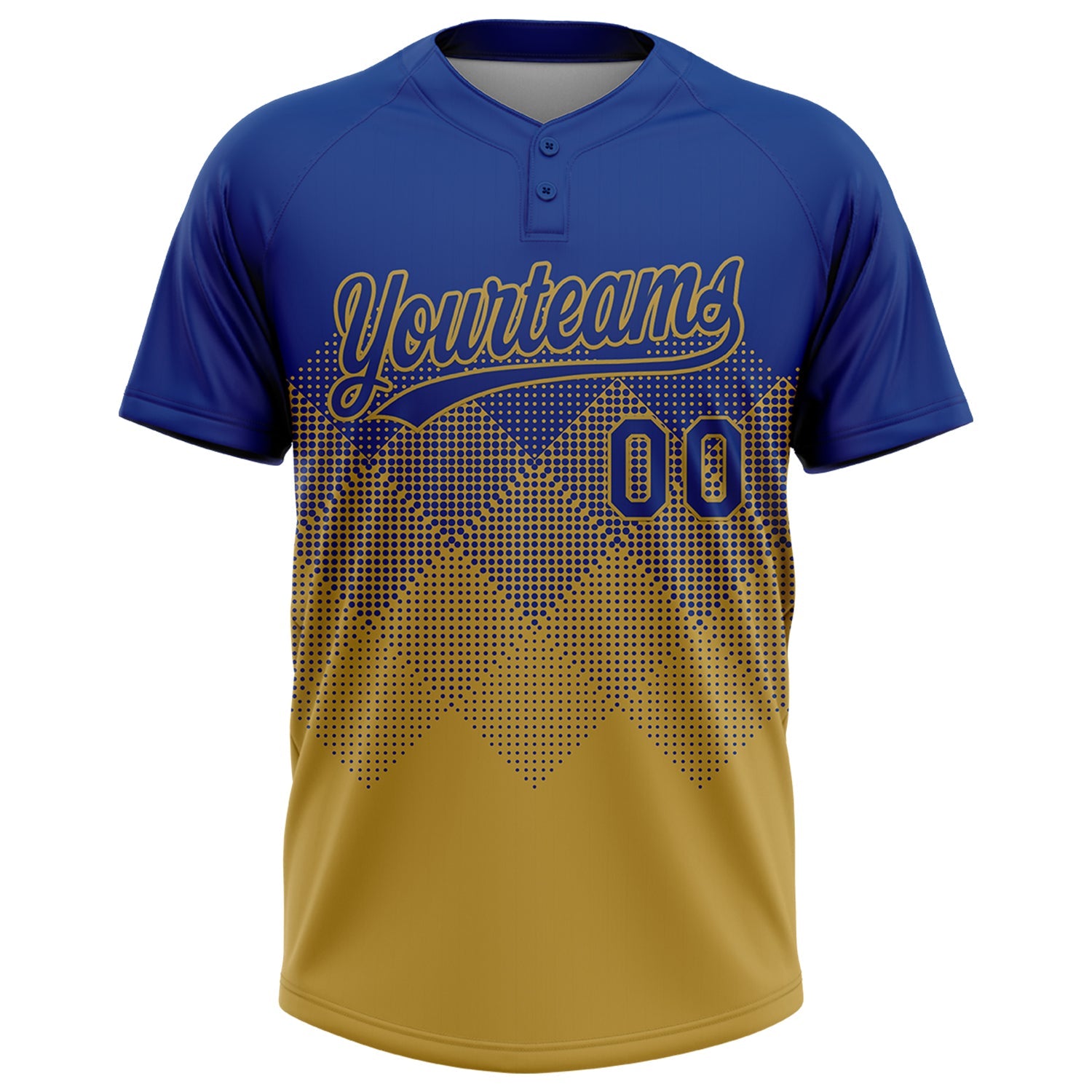 Custom Royal Old Gold 3D Gradient Square Shape Two-Button Unisex Softball Jersey