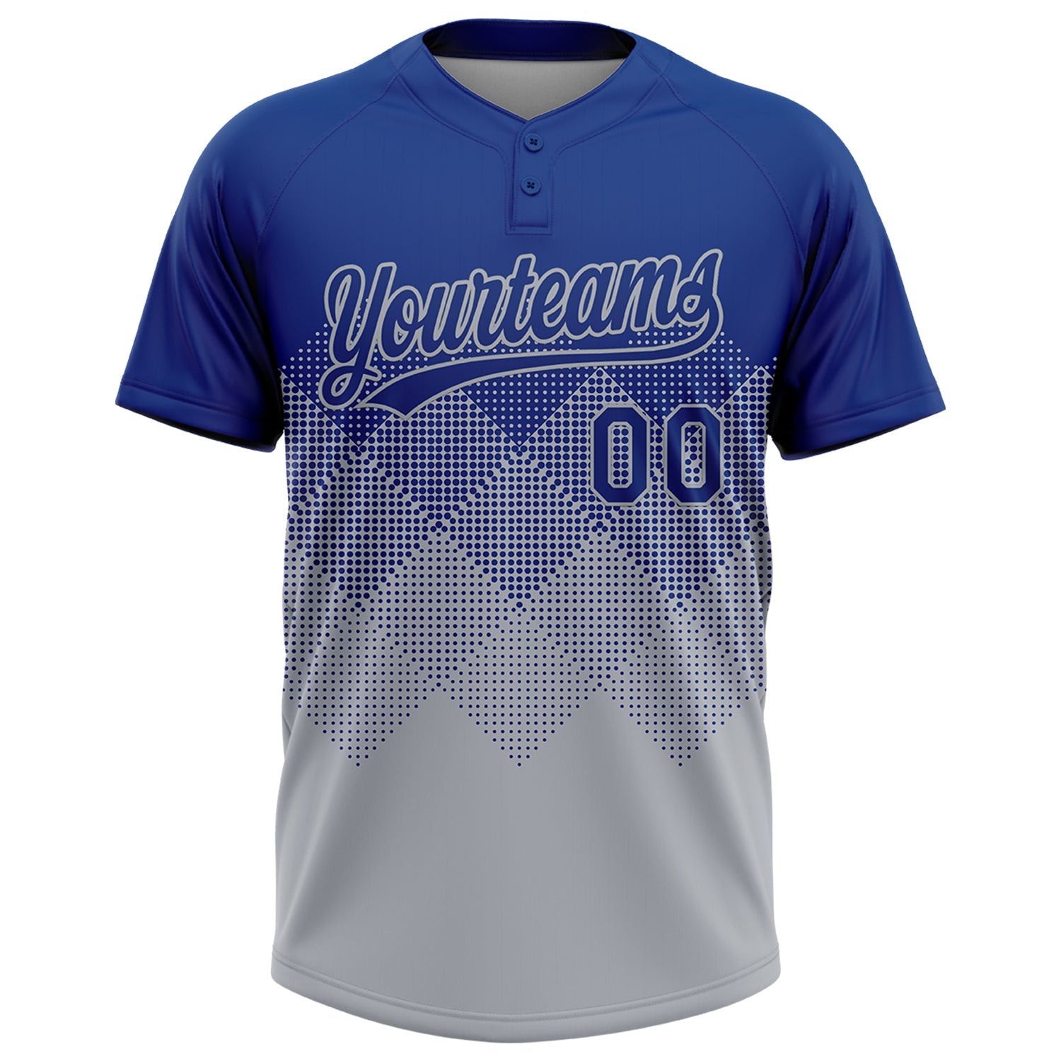 Custom Royal Gray 3D Gradient Square Shape Two-Button Unisex Softball Jersey