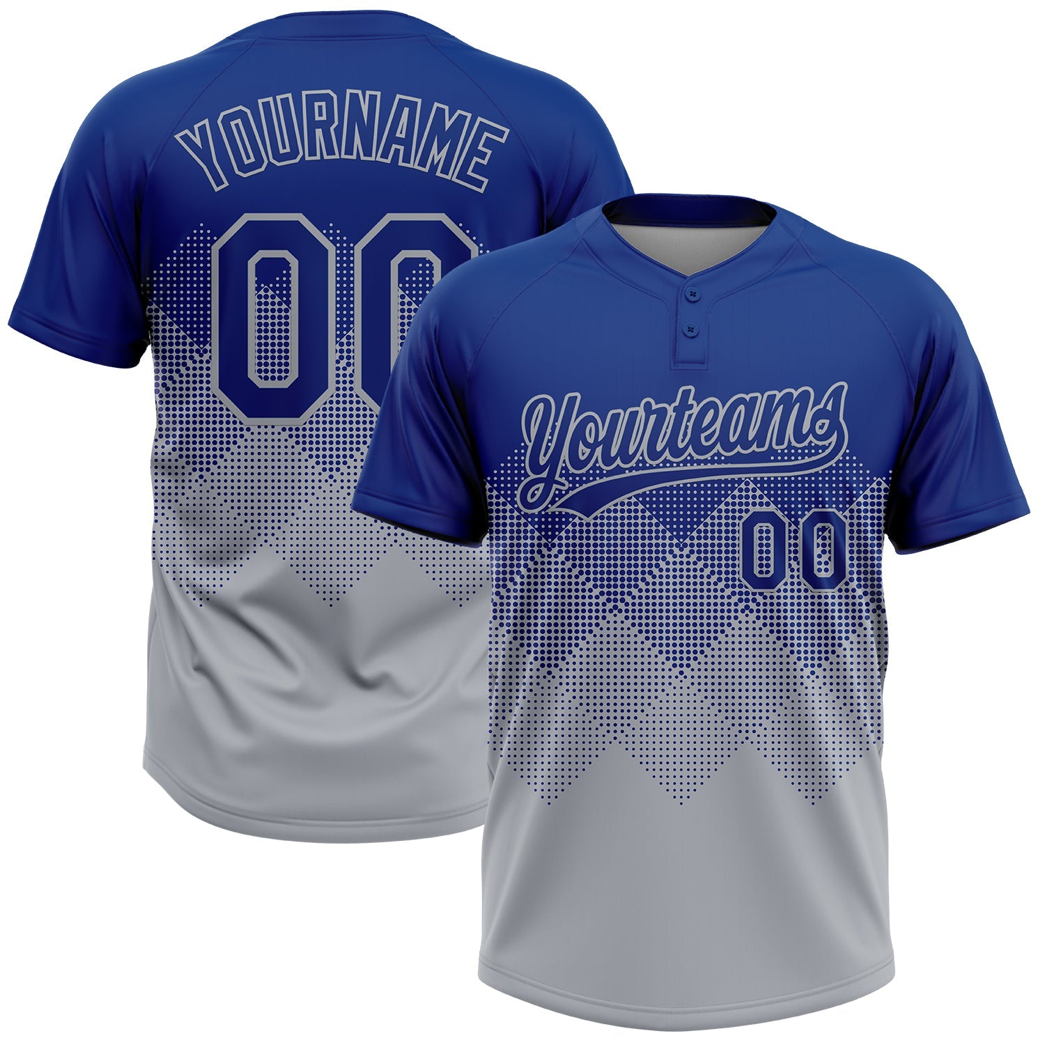 Custom Royal Gray 3D Gradient Square Shape Two-Button Unisex Softball Jersey