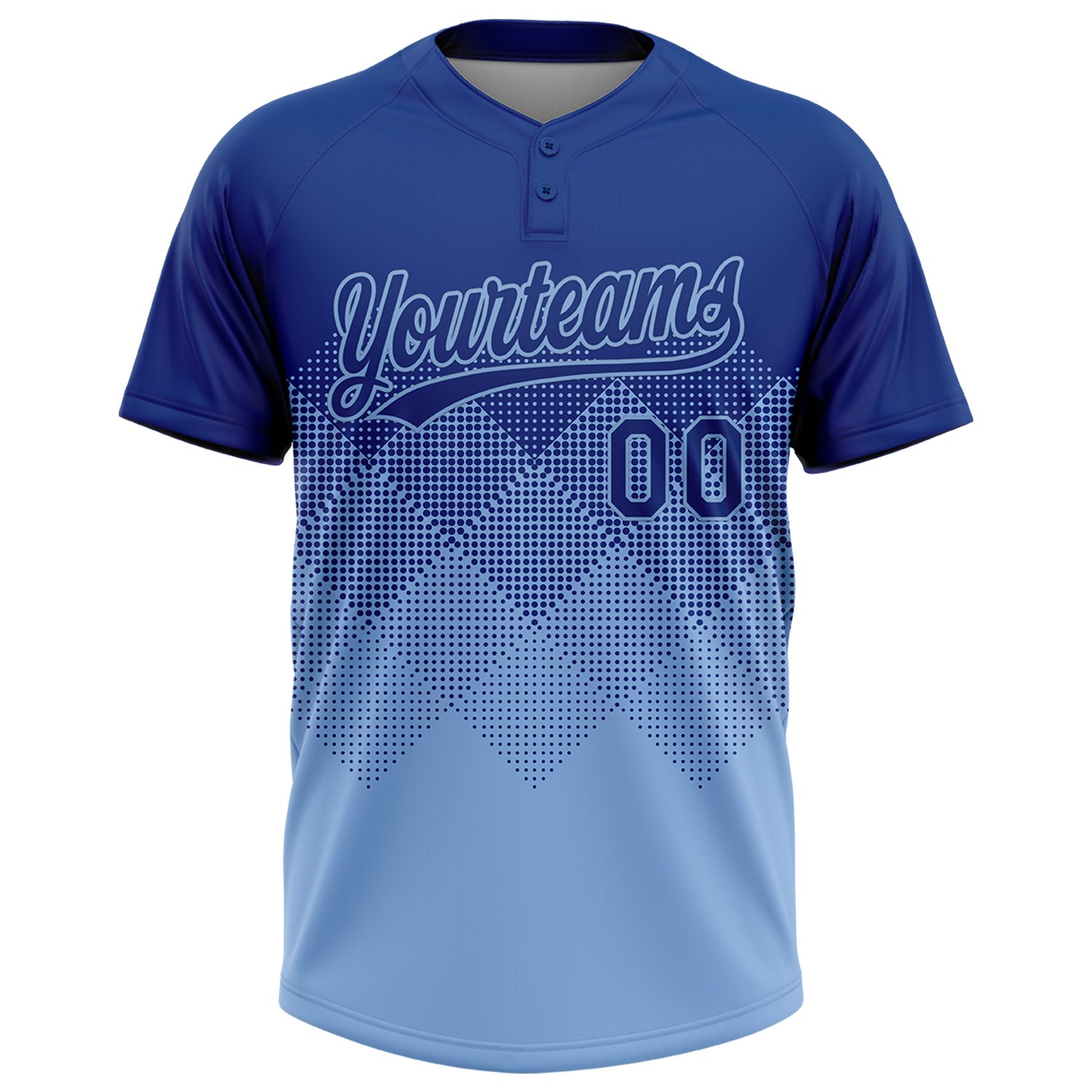 Custom Royal Light Blue 3D Gradient Square Shape Two-Button Unisex Softball Jersey