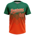 Custom Kelly Green Orange-White 3D Gradient Square Shape Two-Button Unisex Softball Jersey