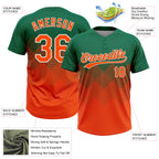 Custom Kelly Green Orange-White 3D Gradient Square Shape Two-Button Unisex Softball Jersey