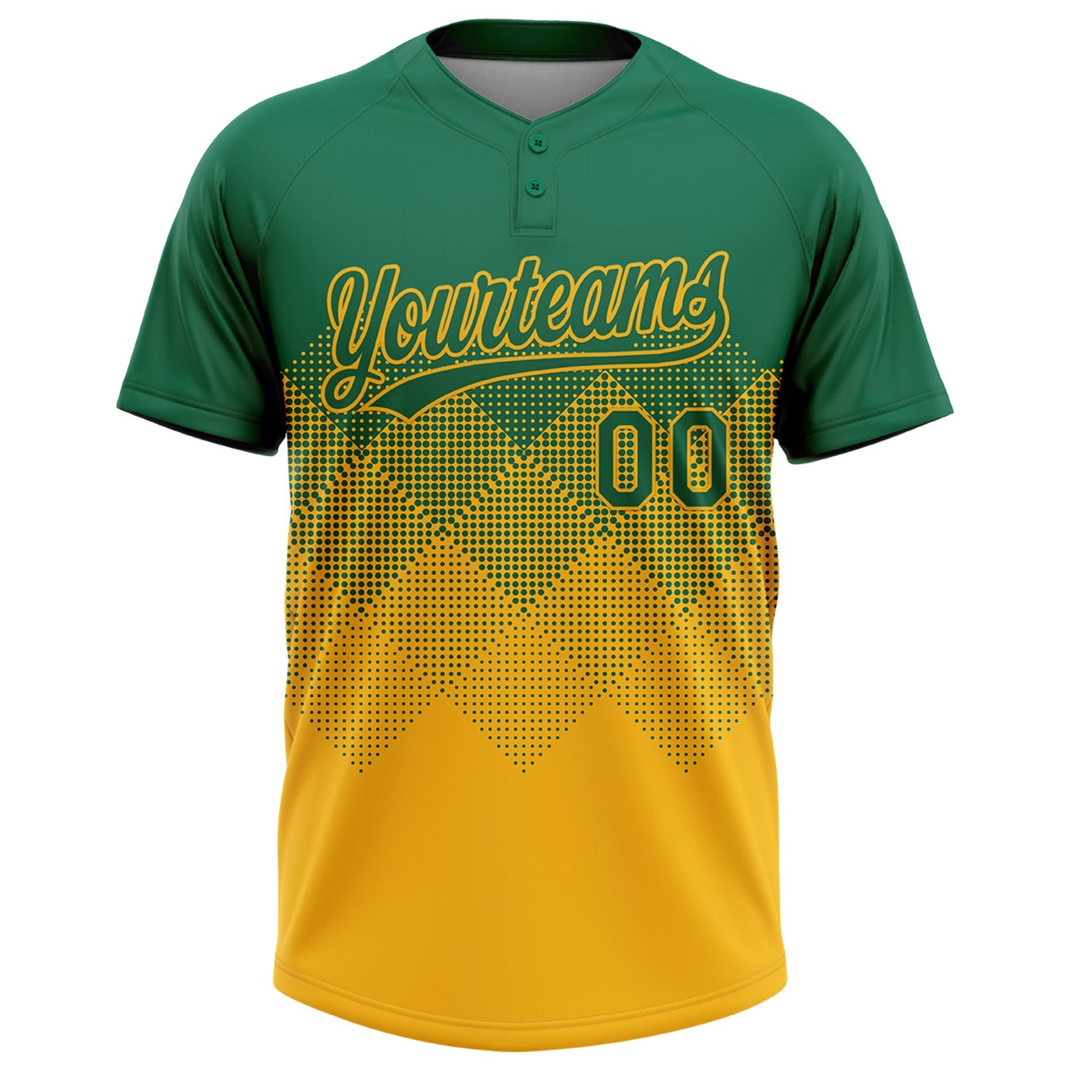 Custom Kelly Green Gold 3D Gradient Square Shape Two-Button Unisex Softball Jersey
