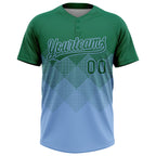 Custom Kelly Green Light Blue 3D Gradient Square Shape Two-Button Unisex Softball Jersey