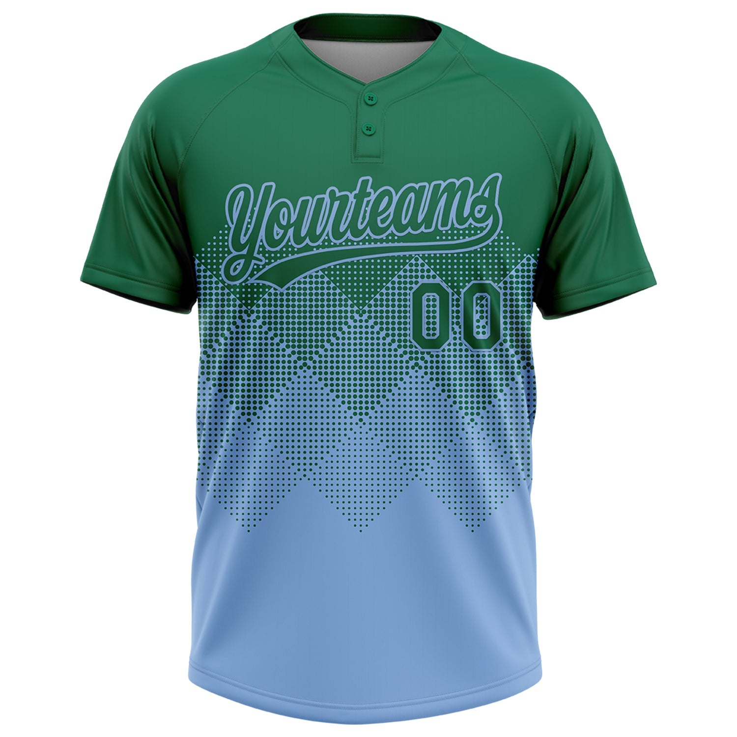 Custom Kelly Green Light Blue 3D Gradient Square Shape Two-Button Unisex Softball Jersey