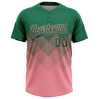 Custom Kelly Green Medium Pink 3D Gradient Square Shape Two-Button Unisex Softball Jersey