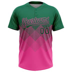 Custom Kelly Green Pink 3D Gradient Square Shape Two-Button Unisex Softball Jersey
