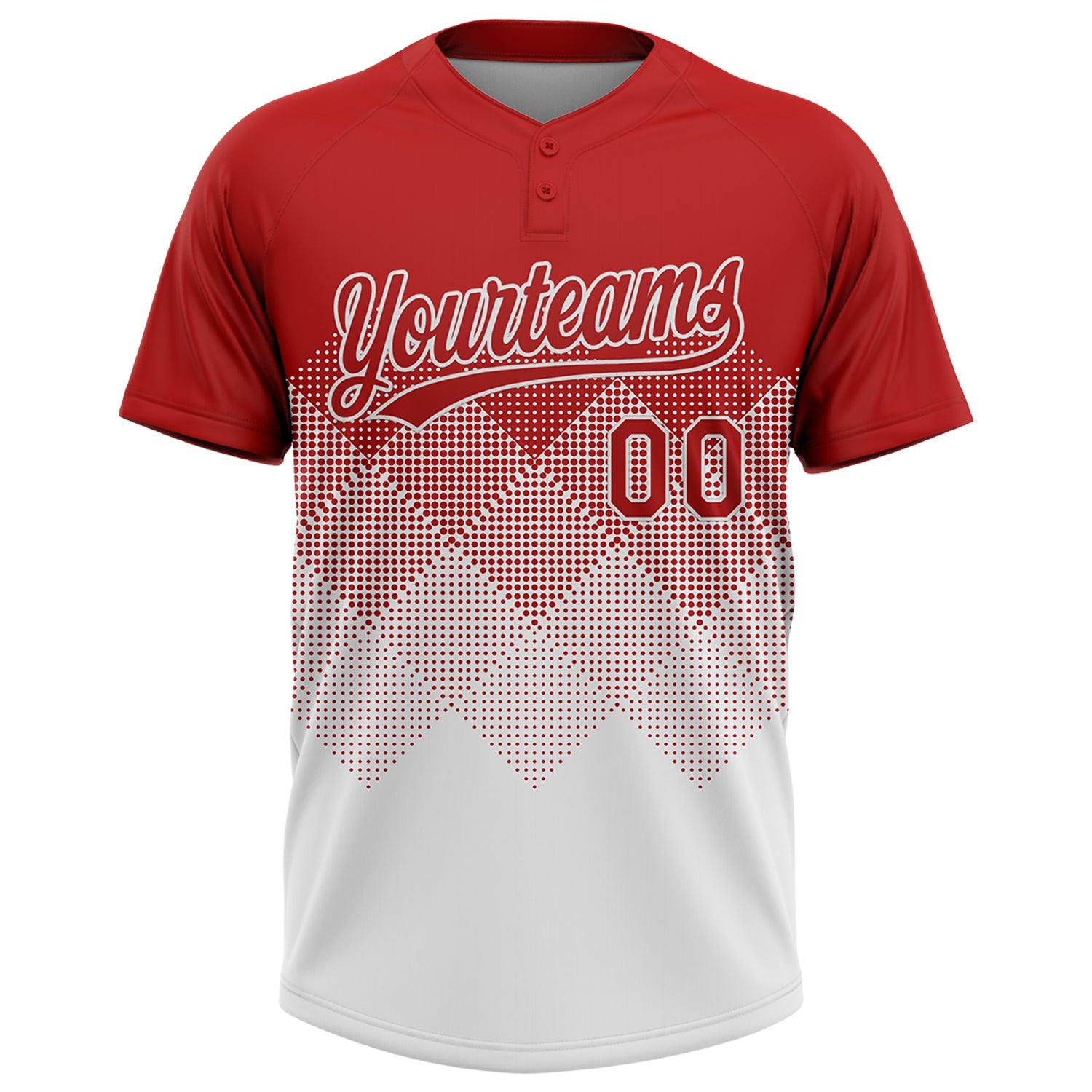 Custom Red White 3D Gradient Square Shape Two-Button Unisex Softball Jersey