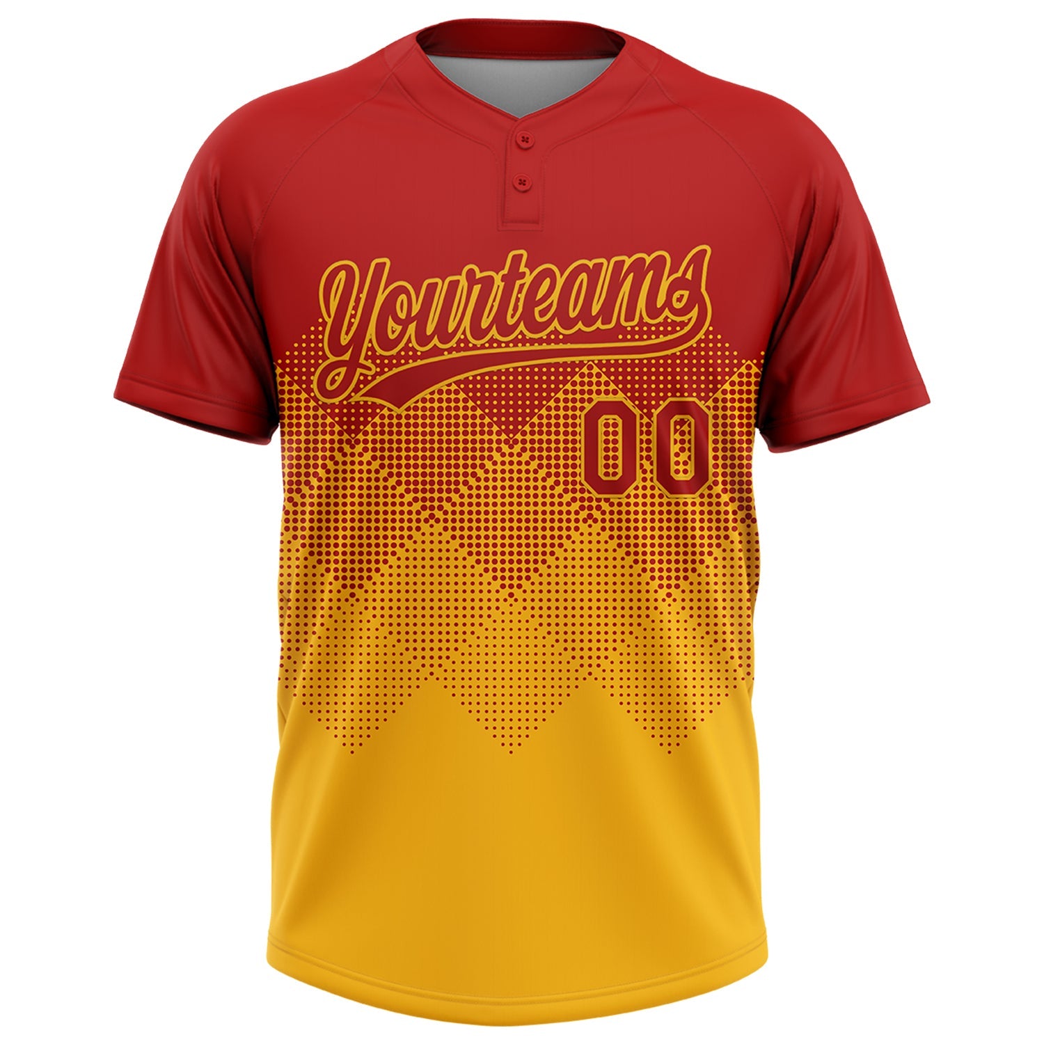 Custom Red Gold 3D Gradient Square Shape Two-Button Unisex Softball Jersey
