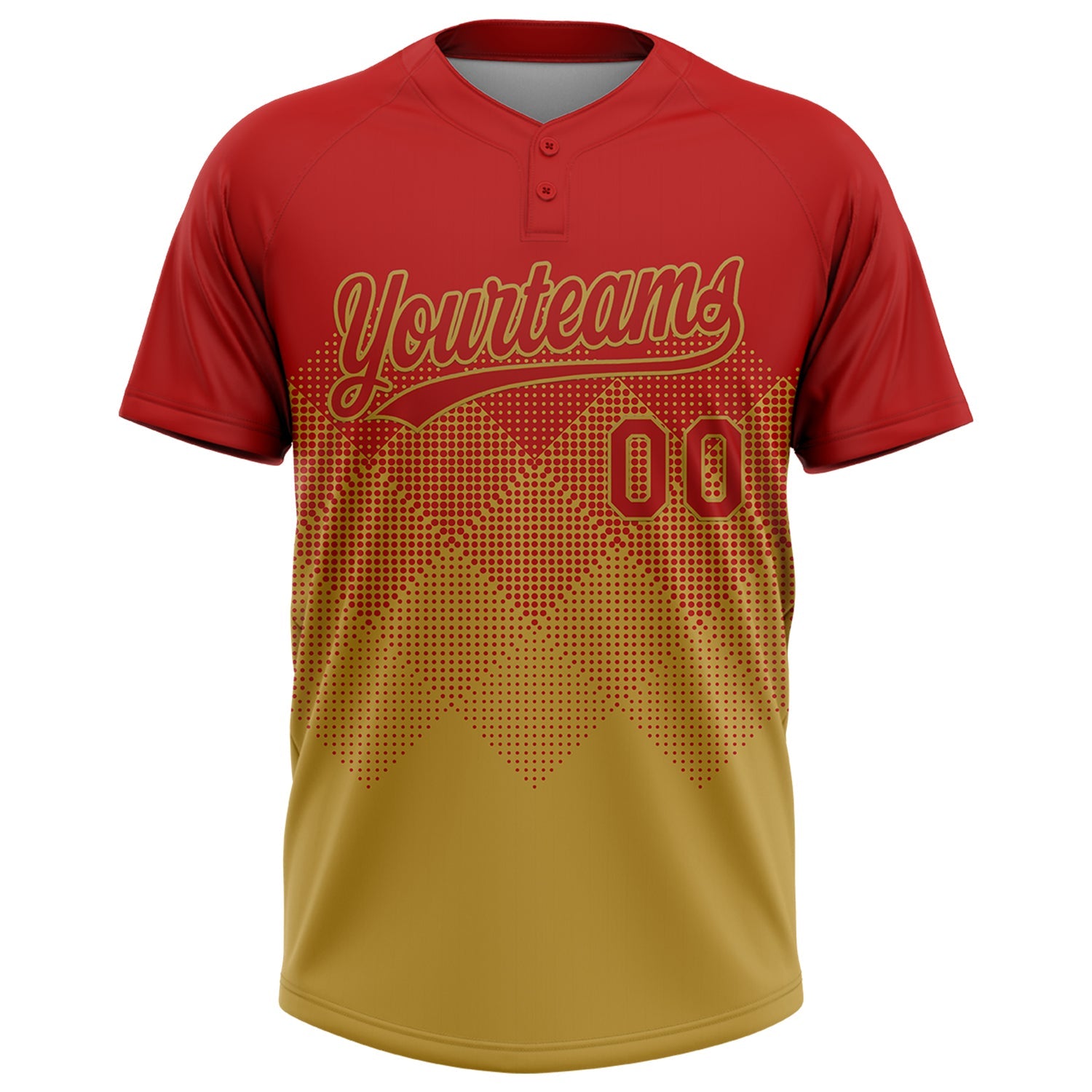 Custom Red Old Gold 3D Gradient Square Shape Two-Button Unisex Softball Jersey