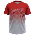 Custom Red Gray 3D Gradient Square Shape Two-Button Unisex Softball Jersey