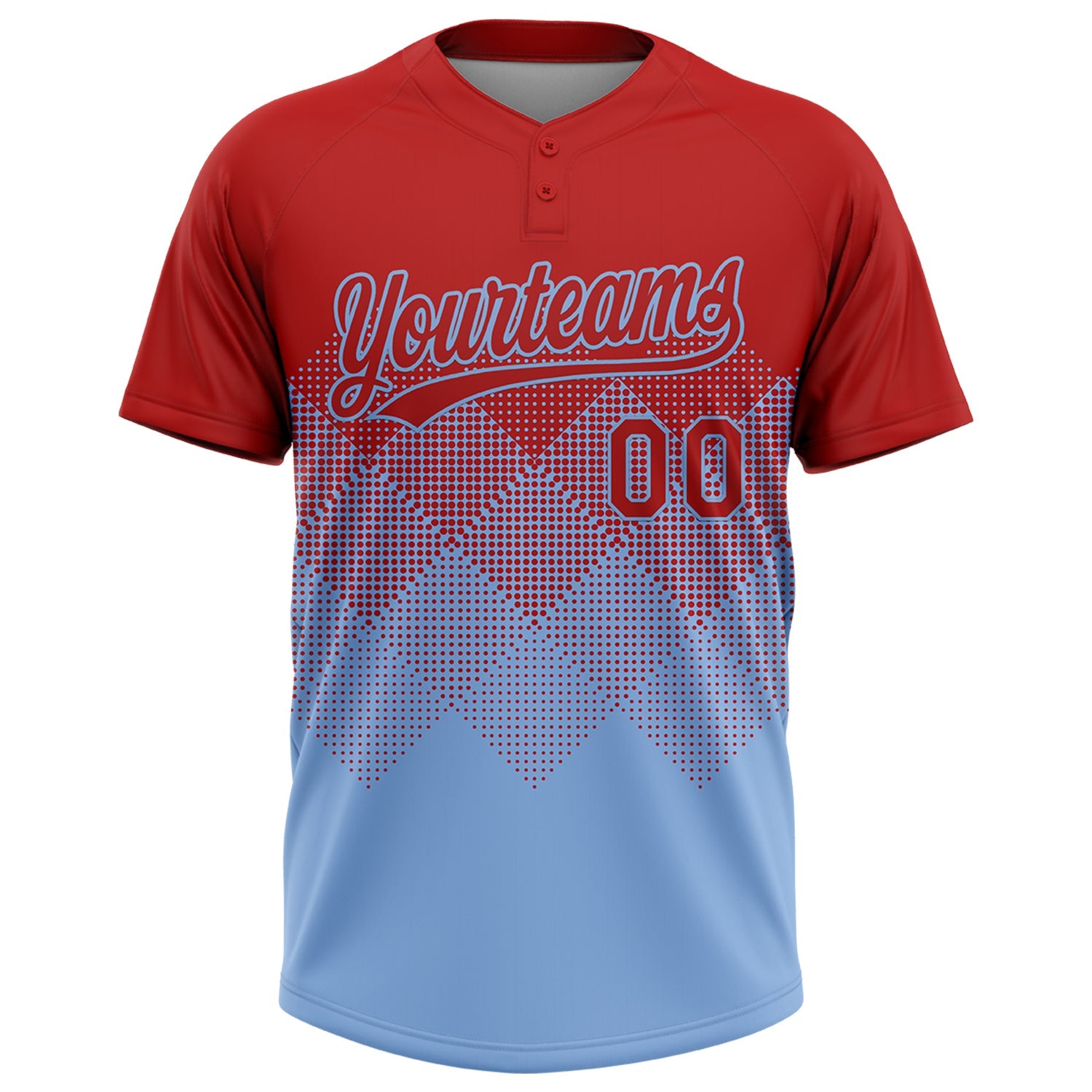 Custom Red Light Blue 3D Gradient Square Shape Two-Button Unisex Softball Jersey