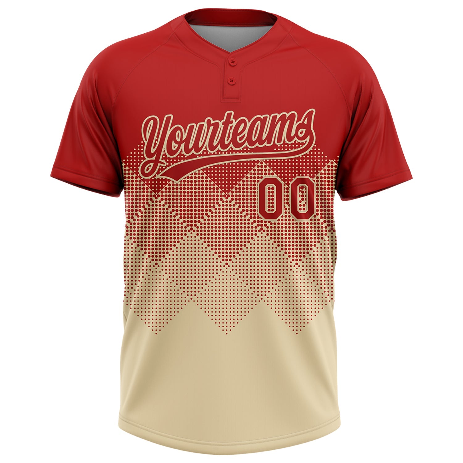 Custom Red Cream 3D Gradient Square Shape Two-Button Unisex Softball Jersey