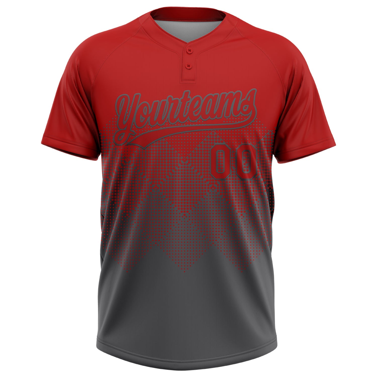 Custom Red Steel Gray 3D Gradient Square Shape Two-Button Unisex Softball Jersey